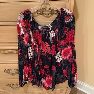 Karen Kane Scoop Neck Blouse - Red, White & Pink Floral